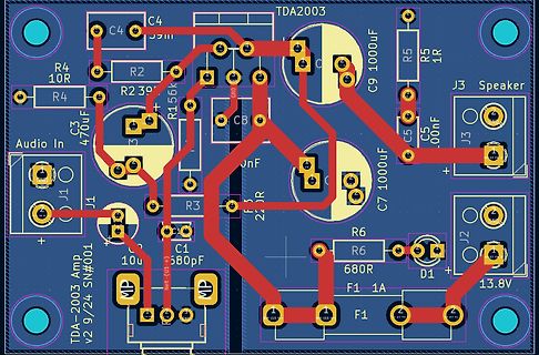 PCB-Layout eines TDA2003 Audio-Verstärkers
