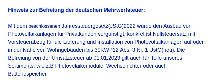 Text über Befreiung der deutschen Mehrwertsteuer