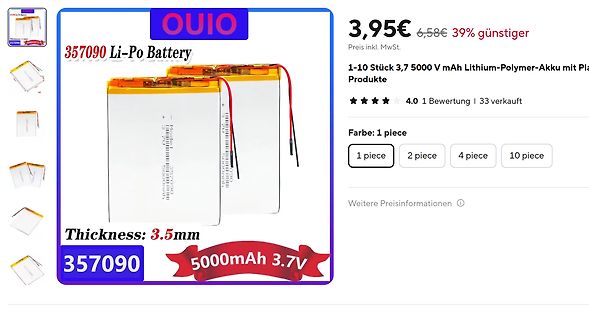 Produktseite eines Li-Po Akkus