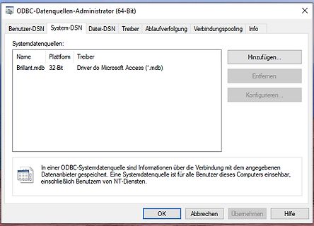 ODBC-Datenquellen-Administrator Fenster
