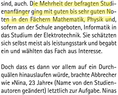 Deutscher Text über Studienabbruch in Elektrotechnik