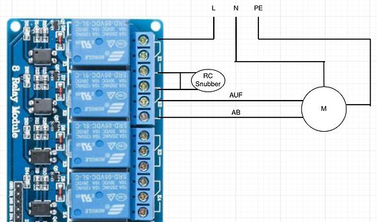 Relaismodul mit Motor und RC-Snubber