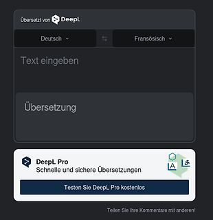 Screenshot der DeepL Übersetzungswebseite