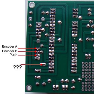 Leiterplatte mit Beschriftungen für Encoder und Push-Button