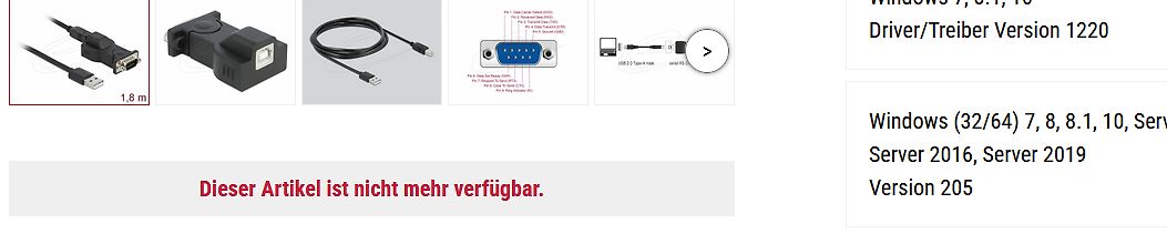 Screenshot einer Produktseite mit Fehlermeldung