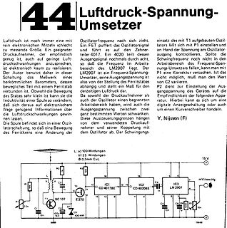 Text und Schaltplan eines Luftdruck-Spannungs-Umsetzers
