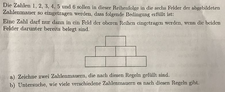 Mathematische Textaufgabe mit Zahlenmauer
