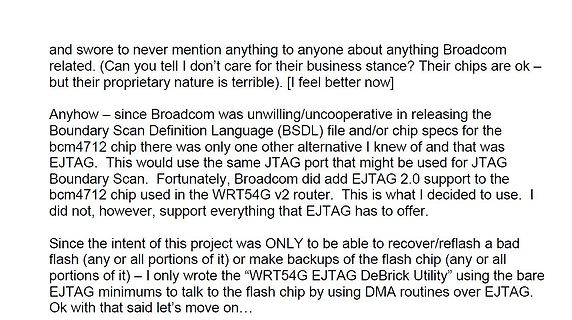 Textauszug über Broadcom bcm4712 und EJTAG Nutzung
