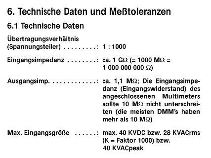 Technische Daten und Meßtoleranzen eines Spannungsteilers