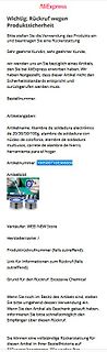AliExpress Produktrückruf-Benachrichtigung für Lötzinn