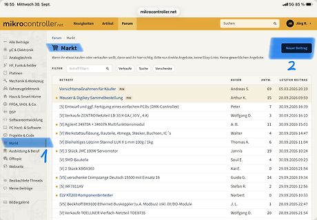Screenshot des Marktplatz-Bereichs von mikrocontroller.net