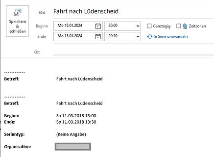 Screenshot eines Kalendereintrags