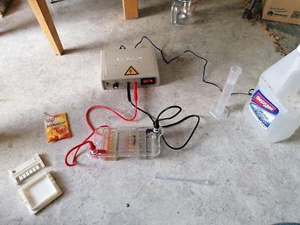 Elektrophorese-Setup mit Netzteil und Kammer