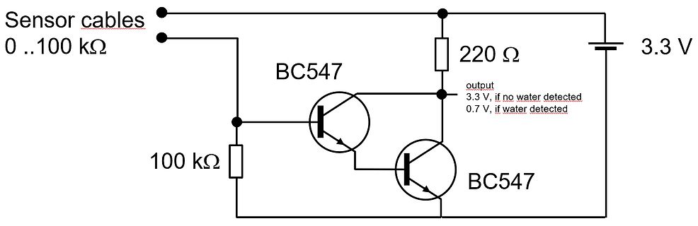 Schaltplan eines Wasser-Sensors mit BC547 Transistoren