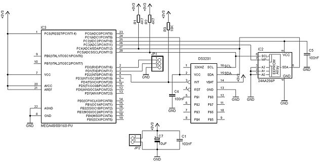Schaltplan mit ATmega48 und EEPROM