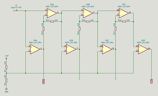 Schaltplan eines R-2R-Ladder-Digital-Analog-Wandlers