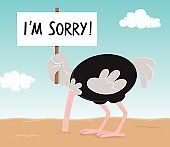 Comic-Strauß mit Schild 'I'M SORRY!'