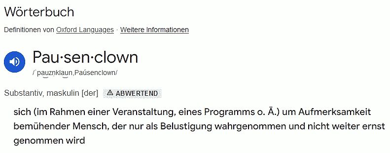 Wörterbuch-Definition von Pausenclown