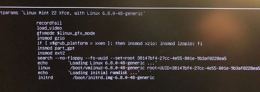 Text eines Linux-Bootvorgangs auf einem Monitor