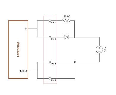 Schaltplan einer Ladeschaltung mit Widerstand und Diode
