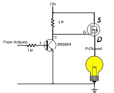 Schaltplan mit Bipolartransistor und P-Kanal MOSFET