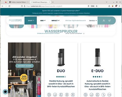 Screenshot der SodaStream Webseite