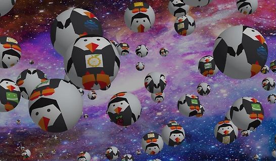 3D-Animation von Pinguin-Bällen im Weltraum