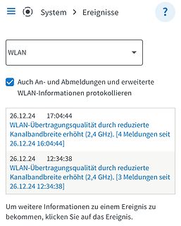 System-Ereignisprotokoll WLAN-Übertragungsqualität