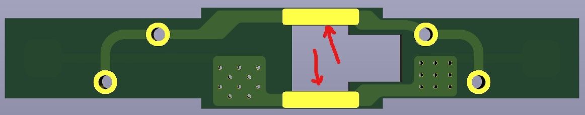 PCB-Layout Ausschnitt mit Lötpads und Leiterbahnen