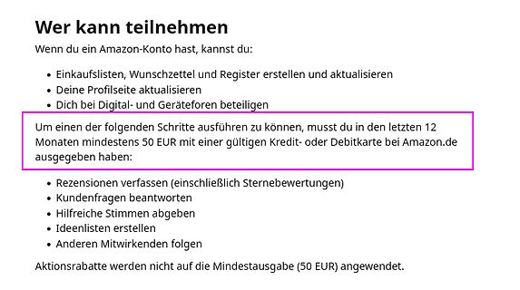 Text über Amazon-Teilnahmebedingungen