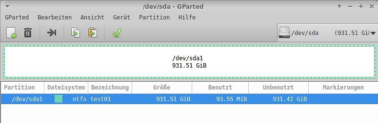 Screenshot des GParted Partition Managers