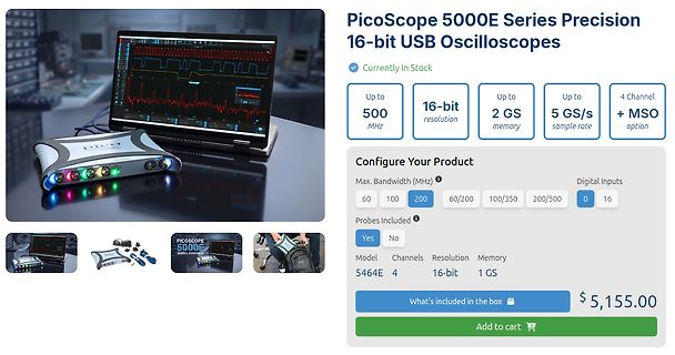 Produktseite eines PicoScope 5000E Oszilloskops