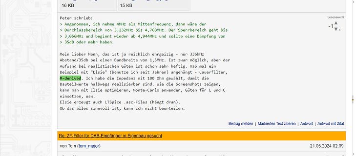 Screenshot eines Forenbeitrags über ZF-Filter