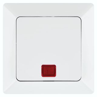 Weißer Lichtschalter mit roter LED-Anzeige