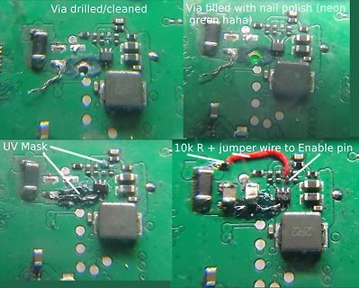 Reparatur einer Leiterplatte mit Jumper-Draht und Nagellack