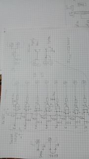 Handgezeichneter Schaltplan mit Logikgattern und Transistoren