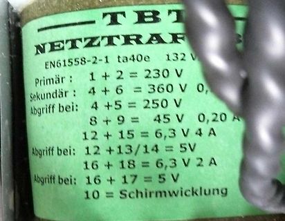 Beschriftung eines Netztrafo-Typenschilds