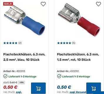 Flachsteckhülsen in blau und rot