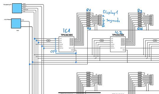 Schaltplan mit Raspberry Pi und Schieberegistern