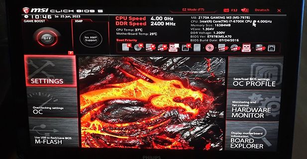 MSI BIOS Einstellungen auf Monitor