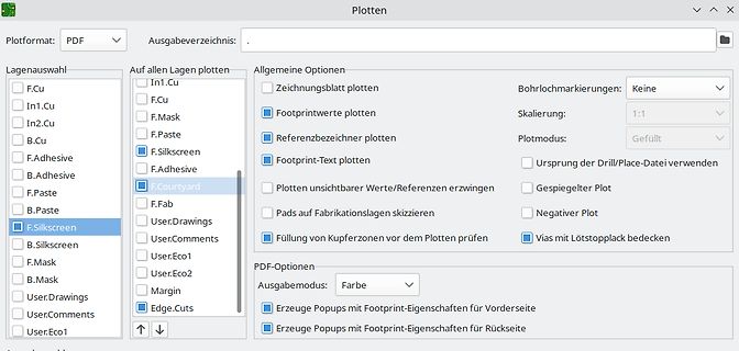 Screenshot eines Plotten-Dialogfensters in einer PCB-Software