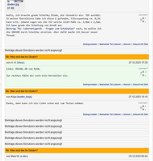 Screenshot eines Internetforums über Schottky-Dioden