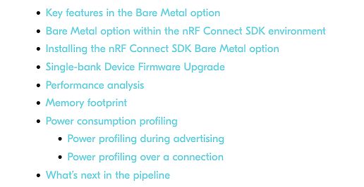Inhaltsverzeichnis einer Präsentation zu nRF Connect SDK Bare Metal