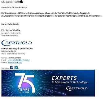 E-Mail-Korrespondenz und Firmenlogo von Berthold Technologies