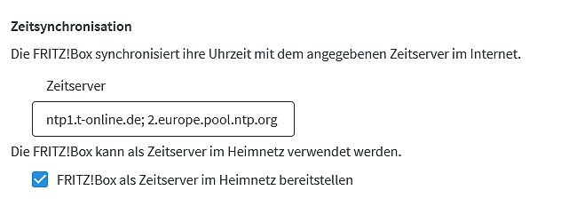 Einstellungen zur Zeitsynchronisation einer FRITZ!Box