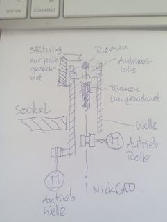 Handgezeichnete Skizze eines mechanischen Antriebs