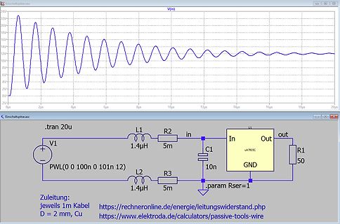 Simulation eines Schaltplans mit Oszilloskop-Wellenform