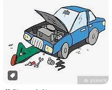 Comic von defektem Auto und Mechaniker