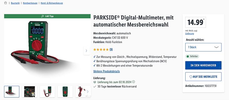 Parkside Digital-Multimeter Produktseite