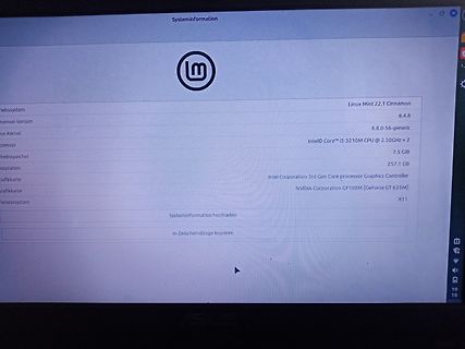 Foto eines Computerbildschirms mit Systeminformationen